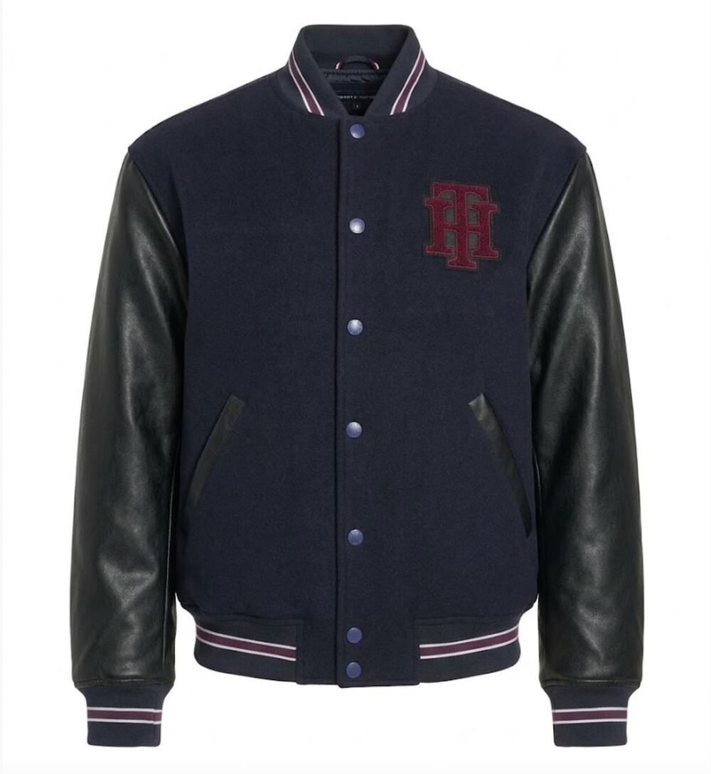 Tommy Hilfiger Wool Mix Logo Bomber-Style Varsity Jacket Navy Large
